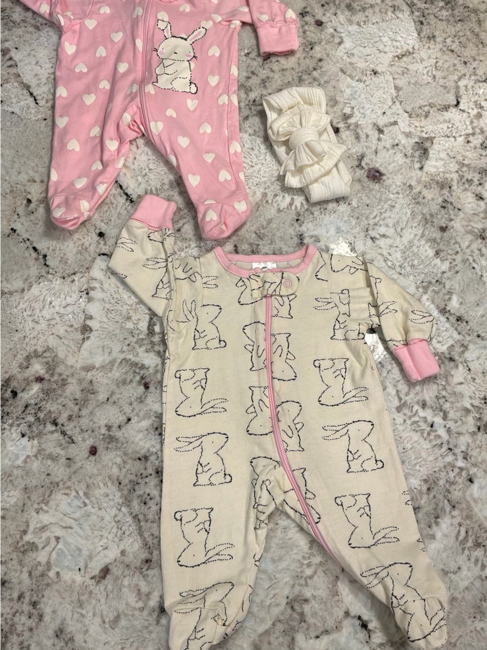 Gerber Cream & Pink Bunny Print Footed Sleep N: One-Piece
